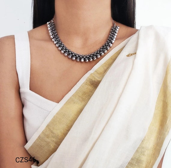 Indian ethnic oxidized ghungroo choker necklace, German silver jewelry  ,gifts for her, easy to go, German silver necklace neckpiece