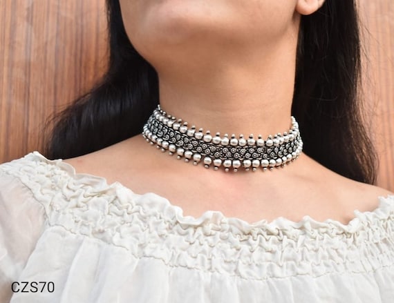 Indian ethnic oxidized ghungroo choker necklace German silver jewelry gifts for her easy to go German silver necklace neckpiece