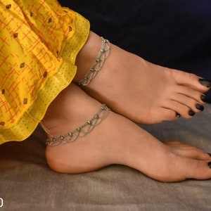 Silver anklet, Strand anklet, Oxidised anklet, Bollywood jewelry, Easy togo wear, Gifts for her, German silver anklet, Antique anklet,
