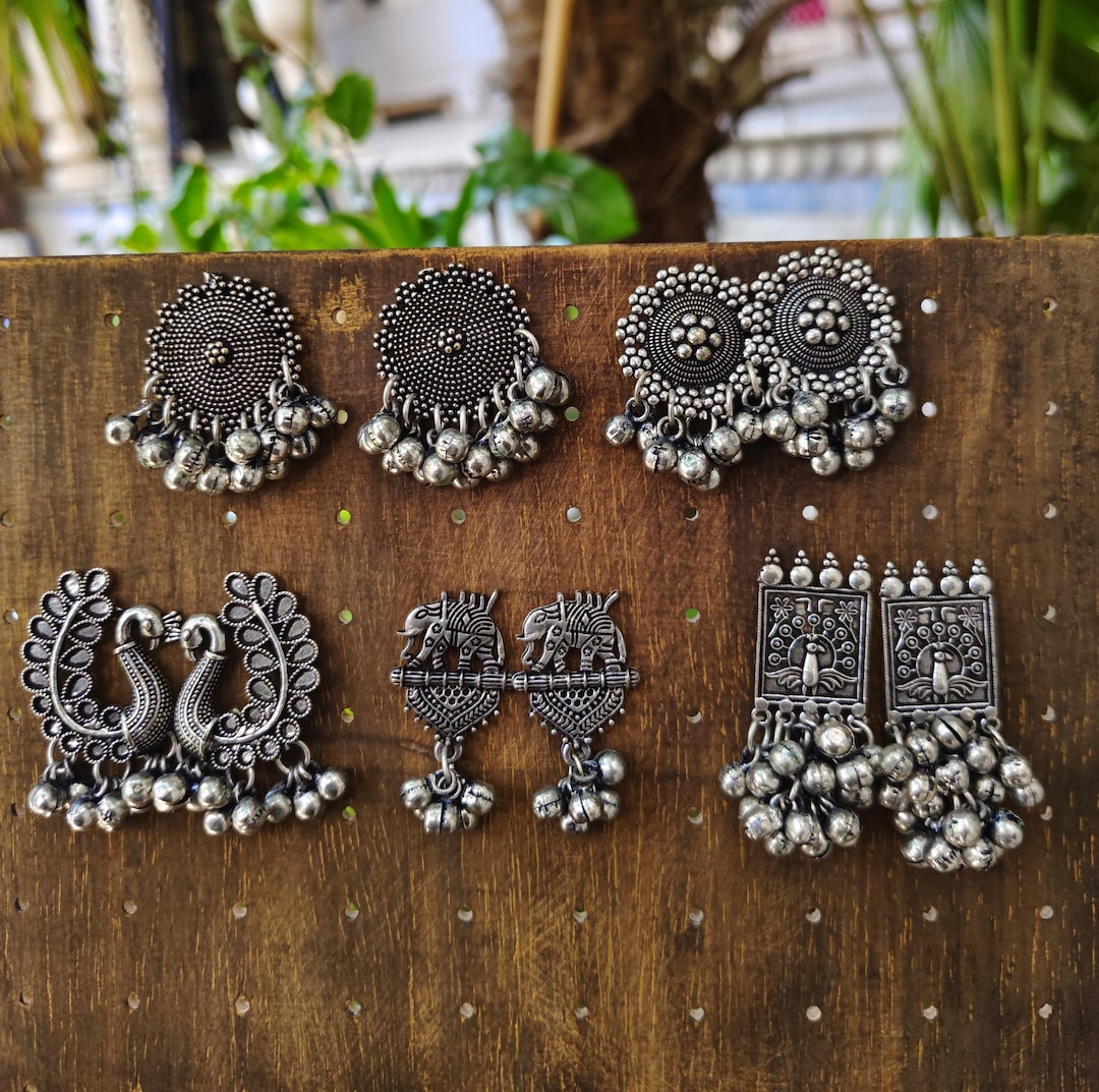 White - Noor-e-Jhumka Classic German Silver Earrings 09
