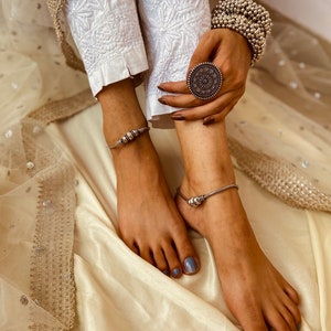Silber Fußkettchen, oxidiertes Fußkettchen, Bollywood Schmuck, leicht zu tragen, Geschenke für sie, deutsches Silber Fußkettchen, antikes Fußkettchen,