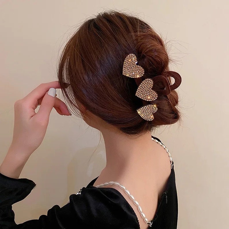 Love Heart Hair Claw, Diamond Heart Hair Clip, Lovely Hairpin, Spring