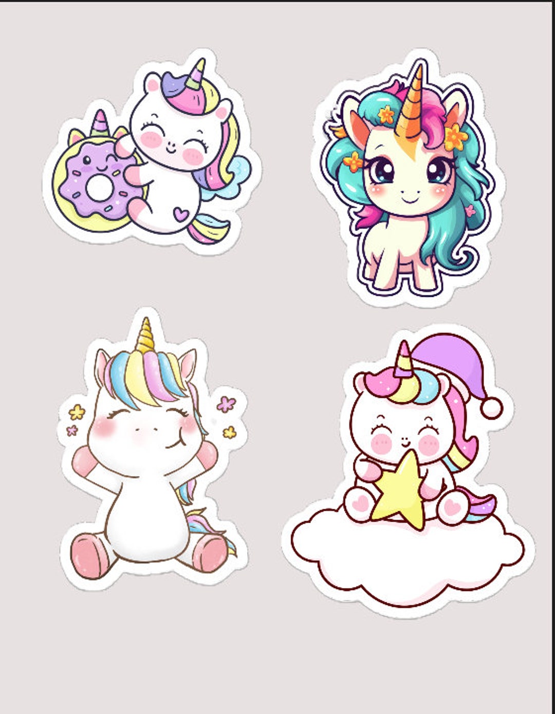 Unicorn Sticker Sheet, Cute Baby Unicorn Sticker Sheet, Baby Animals