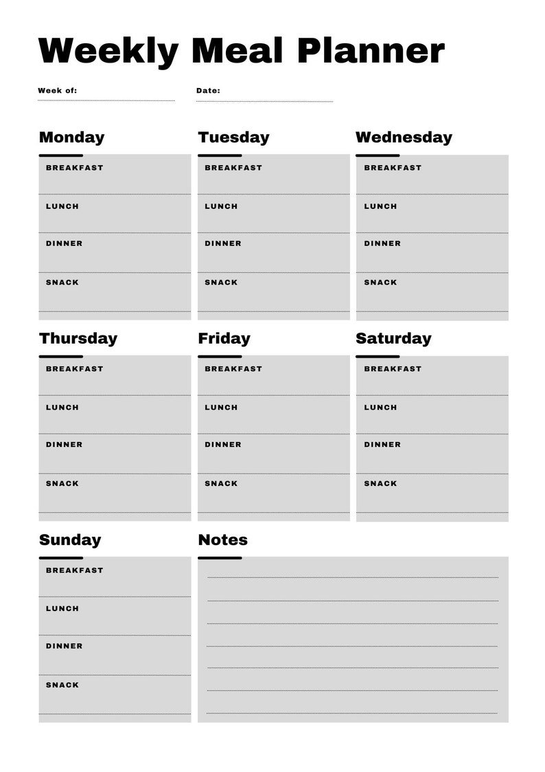 Meal Planner Printable, Weekly Food Diary, Meal Tracker, Food Journal