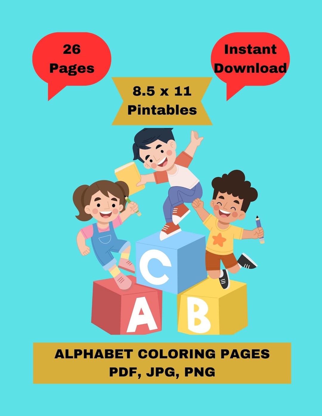 ABC Coloring Pages for Kids Digital Download Alphabet Printable ABC