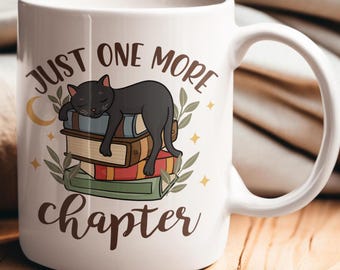 Mok Just One More Chapter – Cute Cat and Books-koffiekop – Perfect cadeau voor boekenliefhebbers en lezers