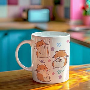Bonita taza de hámster: adorable taza de café de cerámica de 11 oz con hámsteres de dibujos animados, regalo perfecto para amantes de las mascotas y los animales