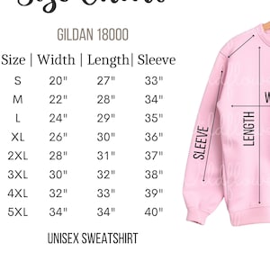 Gildan 18000, Tabla de tallas, Medidas de sudadera, Cuello redondo unisex, Tabla de tallas 18000, Tabla de tallas Gildan, Descarga digital