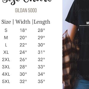 Gildan 5000 Size Chart | Gildan Size Chart | Gildan mockup Size Chart | Gildan Unisex T-Shirt Mockup Size Chart | Gildan 5000