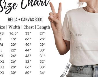 Bella Canvas 3001 Size Chart, Unisex T-Shirt Sizing Guide