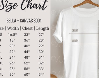Bella Canvas 3001 Size Chart, Unisex T-Shirt Sizing Guide