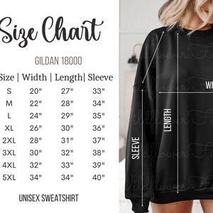 Gildan 18000, Size Chart, Sweatshirt Measurements, Unisex Crewneck, 18000 Size Chart, Gildan Size Chart, Digital Download