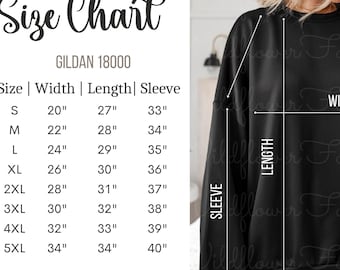 Gildan 18000, Size Chart, Sweatshirt Measurements, Unisex Crewneck, 18000 Size Chart, Gildan Size Chart, Digital Download
