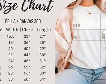 Trendy Bella Canvas 3001 Size Chart | Unisex T-Shirt Sizing Guide | Instant Digital Download