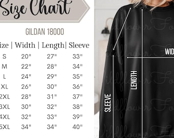Gildan 18000, Size Chart, Sweatshirt Measurements, Unisex Crewneck, 18000 Size Chart, Gildan Size Chart, Digital Download