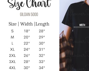 Gildan 5000 Größentabelle | Gildan Größentabelle | Gildan Mockup Größentabelle | Gildan Unisex T-Shirt Mockup Größentabelle | Gildan 5000