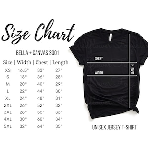 Bella Canvas 3001 Size Chart,  Unisex T-Shirt Sizing Guide