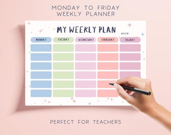 Pastel Weekly Planner Printable, Homeschool Weekly Schedule, Teacher Lesson Planner, Weekly To Do List, Kids Weekly Planner