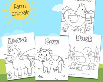 Dibujos para colorear de animales de granja para niños: hojas para colorear para niños pequeños, actividades para fiestas en la granja, imprimibles para preescolar, lindos animales de granja con nombres