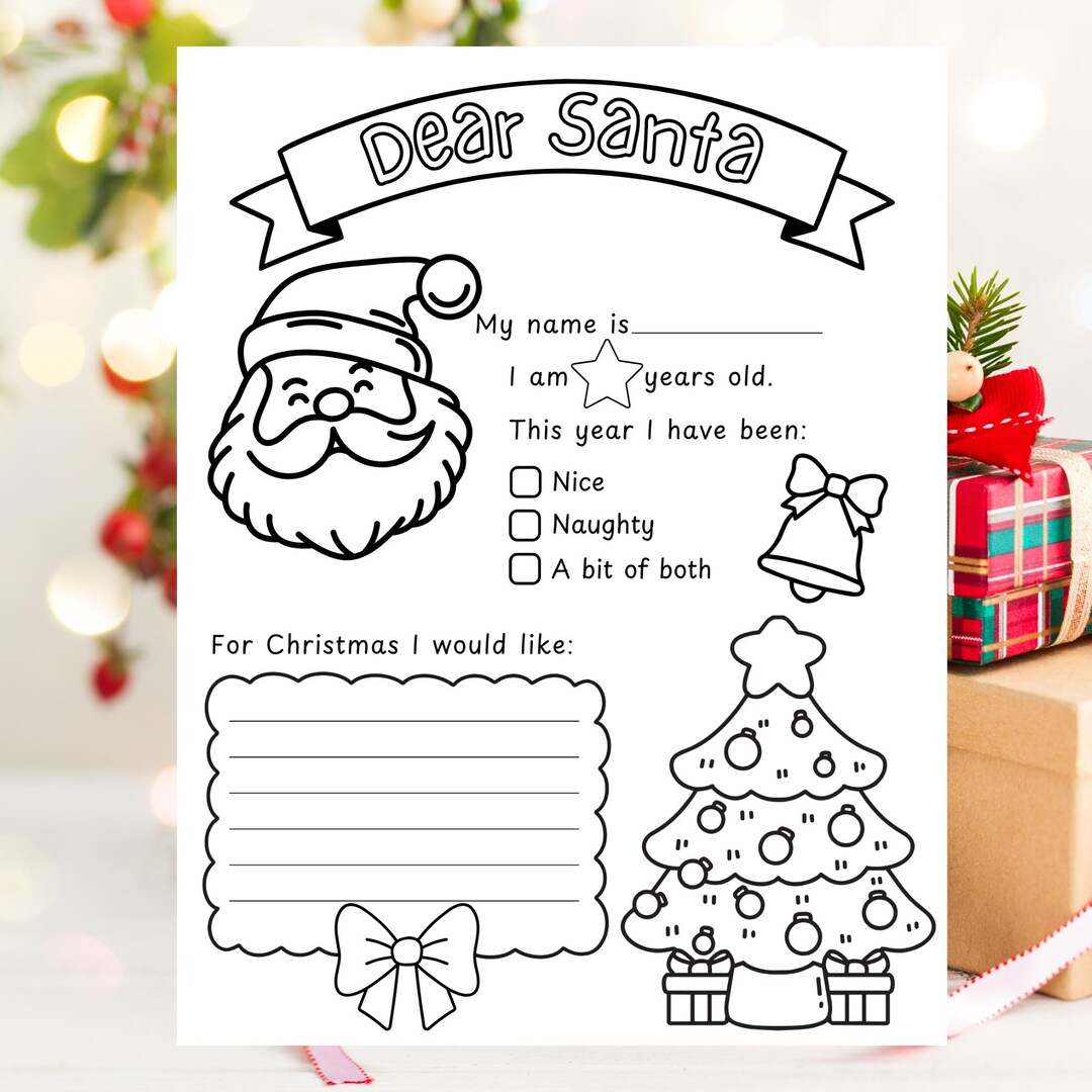 Letter to Santa Coloring Page for Kids, Printable Dear Santa Template ...