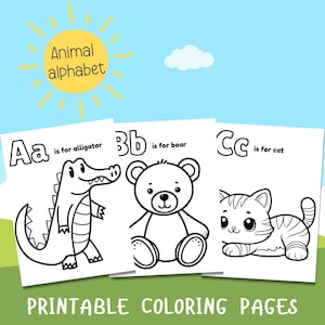 Alphabet Animal Coloring Pages – ABC coloring pages, Cute ABC Animals, Preschool Learning Activity, Instant Download, Alphabet Coloring PDF