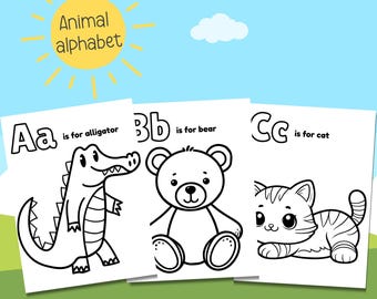 Alphabet Animal Coloring Pages – ABC coloring pages, Cute ABC Animals, Preschool Learning Activity, Instant Download, Alphabet Coloring PDF