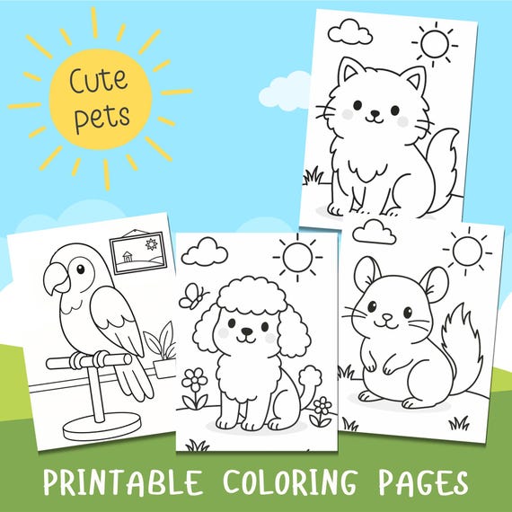 Pets Coloring Pages for Kids – Toddler Coloring Sheets, Preschool Printable Activity, Cute Pets for Toddlers to Color, Animal Coloring Pages