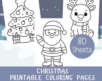 Kerstkleurplaten voor peuters, eenvoudige vakantieprintables, kerstactiviteitenpakket voor kinderen, knip- en kleurknutsels, afdrukbare kleurplaten