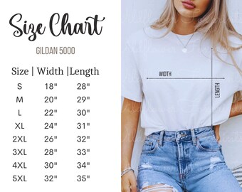 Gildan 5000 Size Chart | Gildan Size Chart | Gildan mockup Size Chart | Gildan Unisex T-Shirt Mockup Size Chart | Gildan 5000