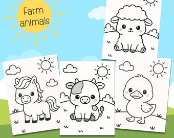 Dibujos para colorear de animales de granja para niños: hojas para colorear para niños pequeños, actividades para fiestas en la granja, imprimibles para preescolar, animales de granja adorables