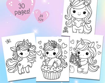 Unicorn Coloring Pages for Kids – Toddler Coloring Activity, Unicorn Birthday Party Favor, Preschool Art Activity, Unicorn Coloring Page