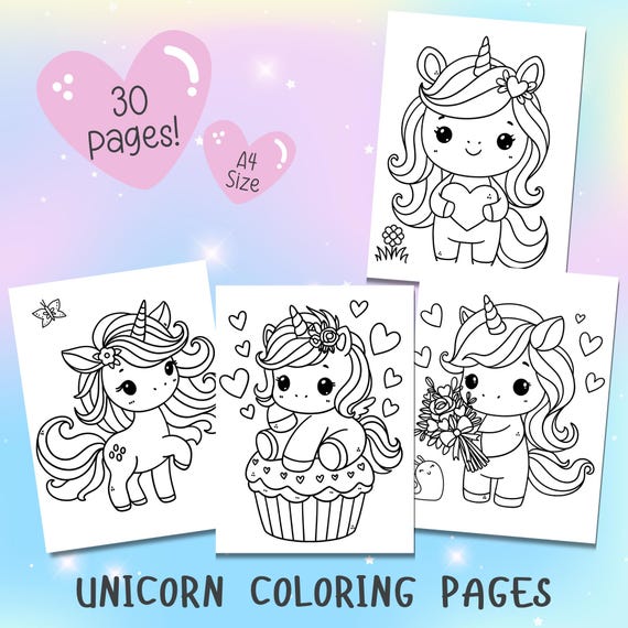 Unicorn Coloring Pages for Kids – Toddler Coloring Activity, Unicorn Birthday Party Favor, Preschool Art Activity, Unicorn Coloring Page