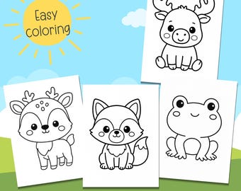 Woodland Animals Easy coloring pages, coloring pages for toddlers and small kids, simple and bold coloring pages, print at home coloring