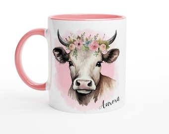 Beautiful personalised cow mug, add you name!