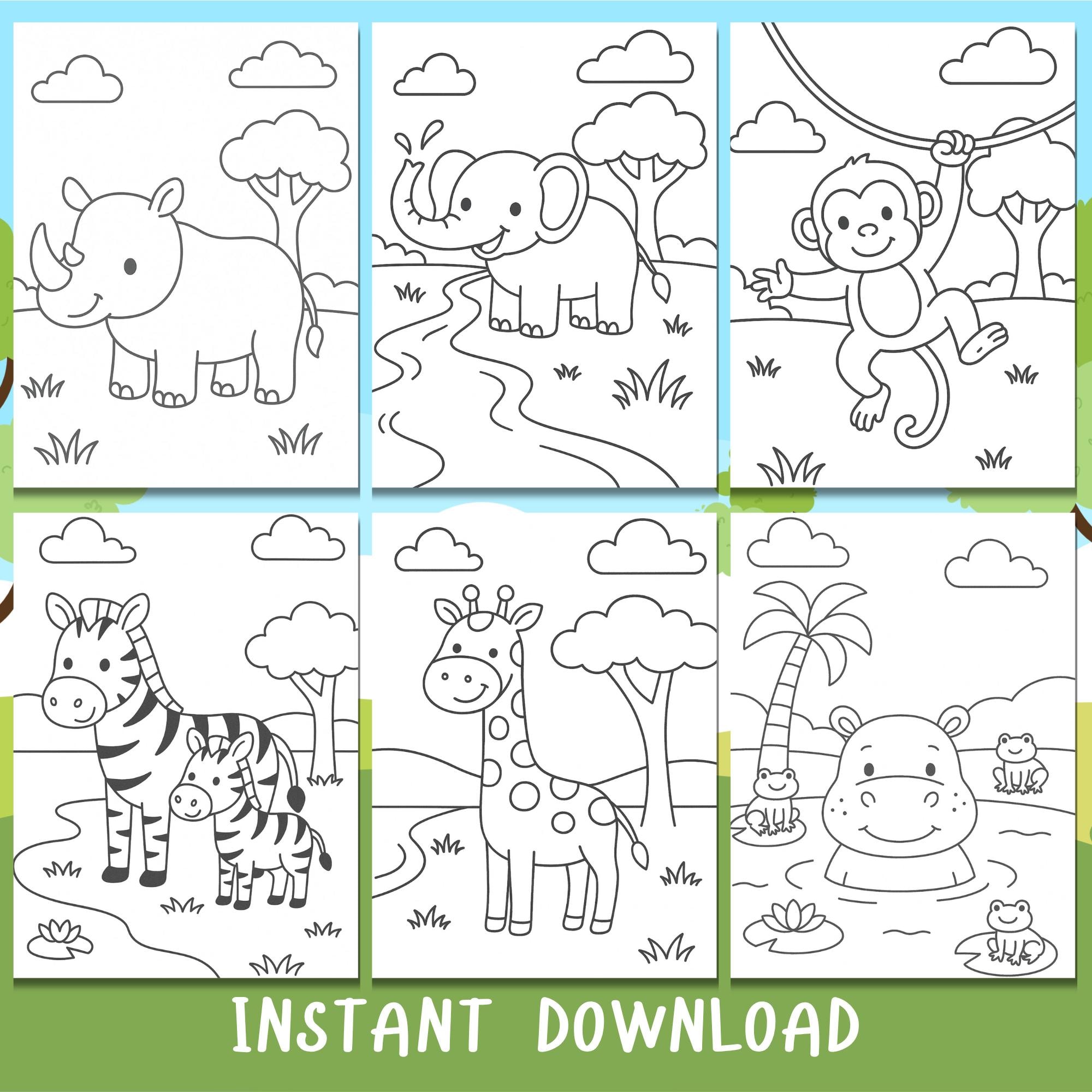 Jungle Animal Coloring Pages for Kids – Toddler Coloring Sheets, Jungle ...