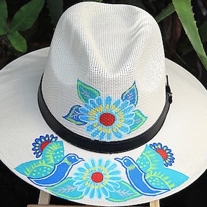 Hand painted, Peacock hat, Fedora, straw hat, painted hat by hand, art painted, handmade art, Nature painted, birds painted hats,