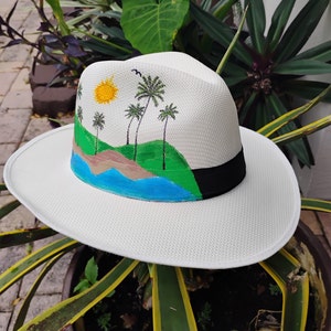 Hüte, von Hand bemalte Hüte, kolumbianische Hüte, mexikanische Hüte, handbemalte Hüte, Aguadeño-Hüte, Sombreros, Aras, Papageien, Cacatuas