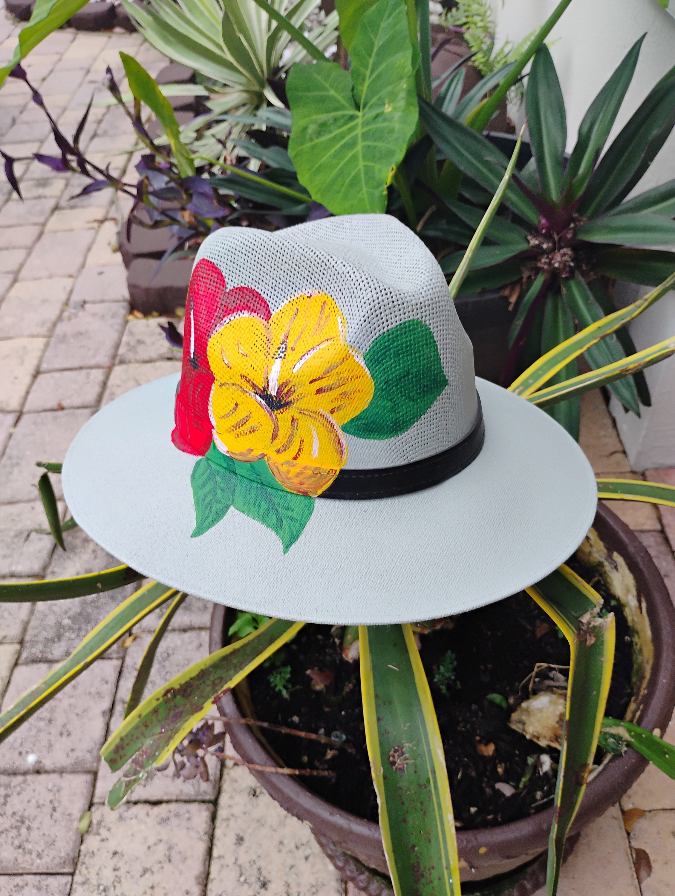 Custom painted summer hat Hand Painted Fedora Hat- Coachella Straw Hat - CoLores DECOR main image 3