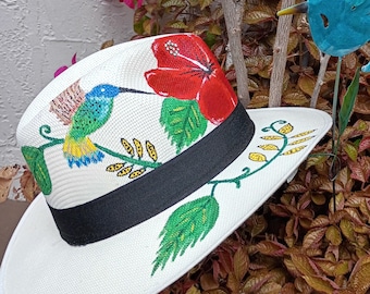 Chapéus, Colibri, Beija-flor, chapéus pintados à mão, chapéus colombianos, chapéus mexicanos, pintados à mão, chapéus aguadeños, Sombreros, Araras, Papagaios