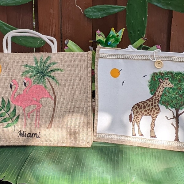 Painted Bgas bags summer bags, vacations bags Unique, amazaing, beautiful,gifts, decorated bag, animals, fashion bags, stylish,giraffe