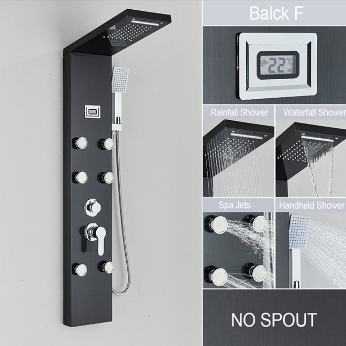 Shower Panel Waterfall Rain Shower Faucet Set SPA Massage Jet Etsy