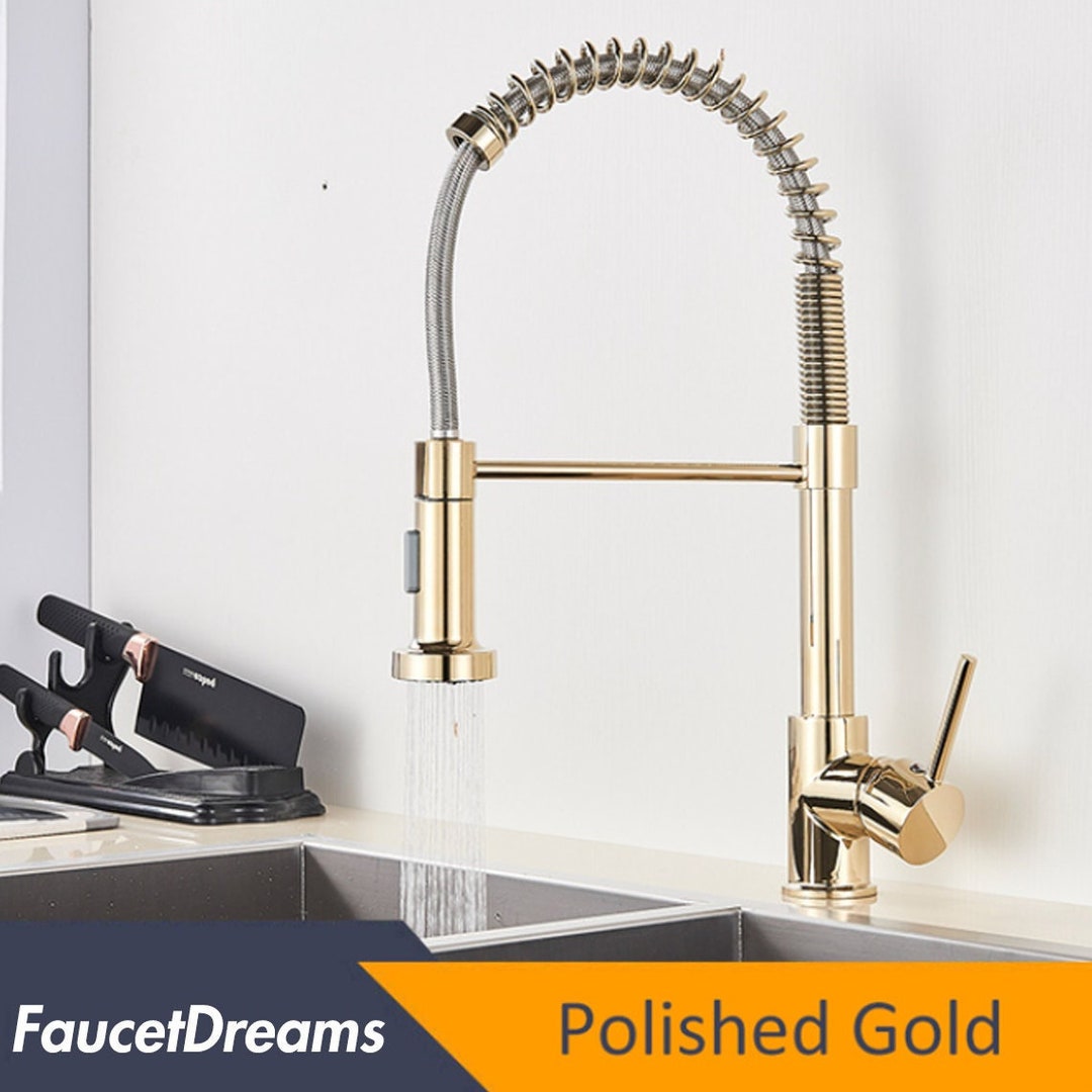 Polished Gold Kitchen Sink Faucet Pull Down Kitchen Faucet - Etsy