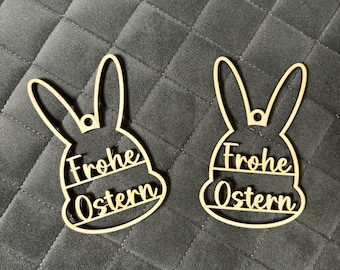 Osterdeko aus Holz, 2er Set Osterhasen-Anhänger, Osterhase, Osteranhänger mit Frohe Ostern