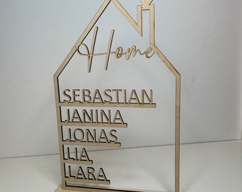 Namensschild Haus mit Standfuß, Dekoschild personalisiert aus Holz