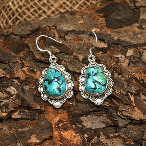 Handmade Natural Arizona Turquoise Earring , 925 Sterling Silver Jewelry , December Birthstone , Gemstone Silver Jewelry , Gift For Her