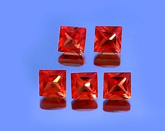 Lab Grown Red Sapphire Square Princess Cut Faceted Loose Gemstone Jewelry Making Wholesale Lot ( 2MM To 20MM )