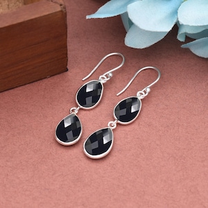 Handgemachte schwarze Onyx Ohrring, 925 Sterling Silber Edelstein Ohrring Schwarz Onyx Ohrring baumeln Tropfen, Ohrring Birthstone Ohrring, Geschenk für sie