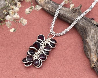 Collana in argento sterling 925 con granato rodolite fatta a mano