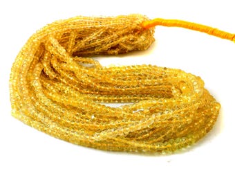 AAA Lemon Quartz Rondelle Beads, Micro Faceted, 16 Inch Strand