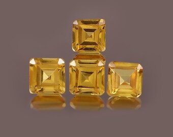 Lab Grown Yellow Sapphire Asscher Shape Cut Faceted Loose Gemstone Jewelry Making Wholesale Lot ( 3MM To 20MM )